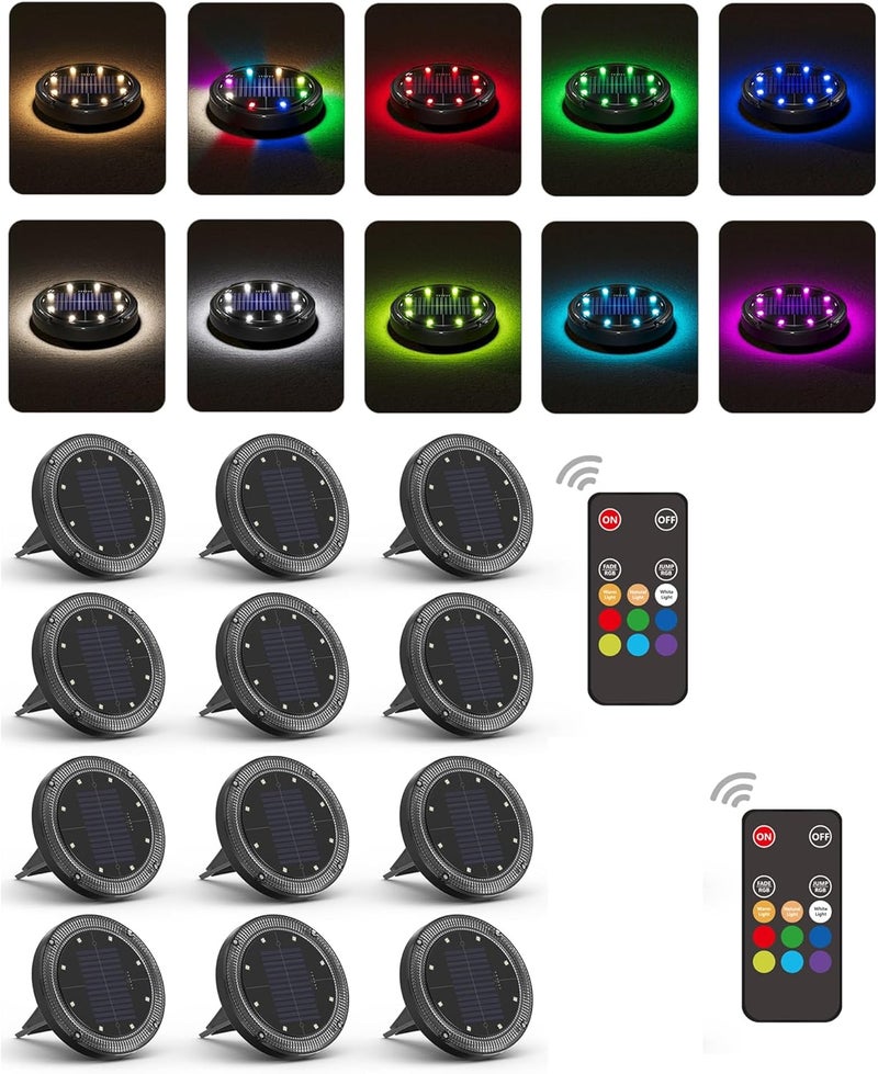 VIODAIM Color Changing Solar Ground Lights with 33ft Long Distance Remote Control - Flat Solar Lights Outdoor Waterproof - Pathway Lights Solar Powered for Yard Decorative Outside Lawn Walkway [12 Pack] - Image 1